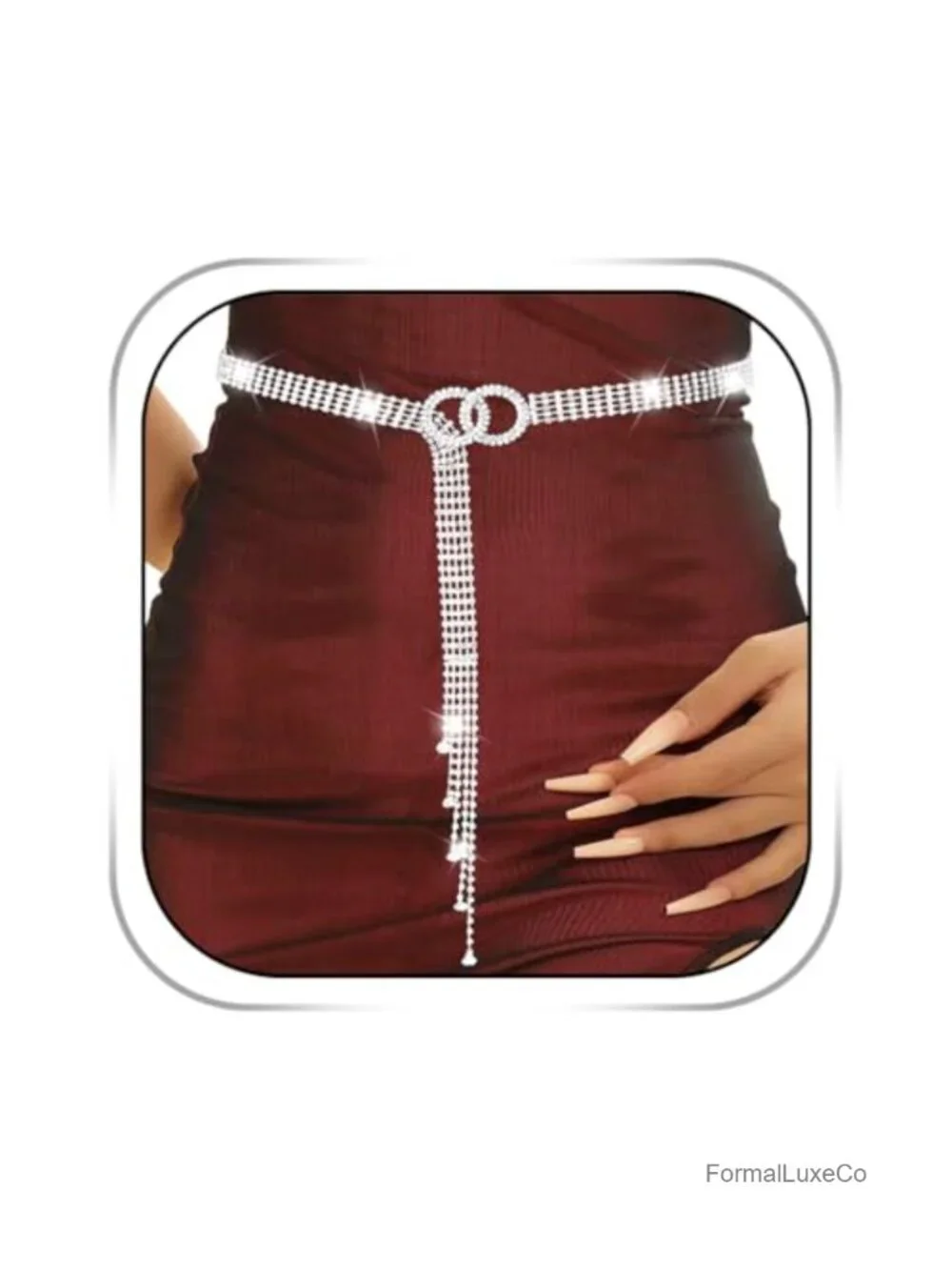Rhinestone Chain Belt with O-Ring Buckle for Dresses